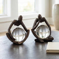 Decorative Orbs Set of 2 - Bronze Resin Crystal Sphere, 8 in