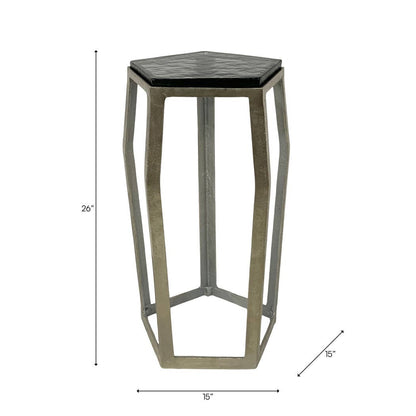 Side Table - Black Glass Top with Silver Metal Base, 26 in.