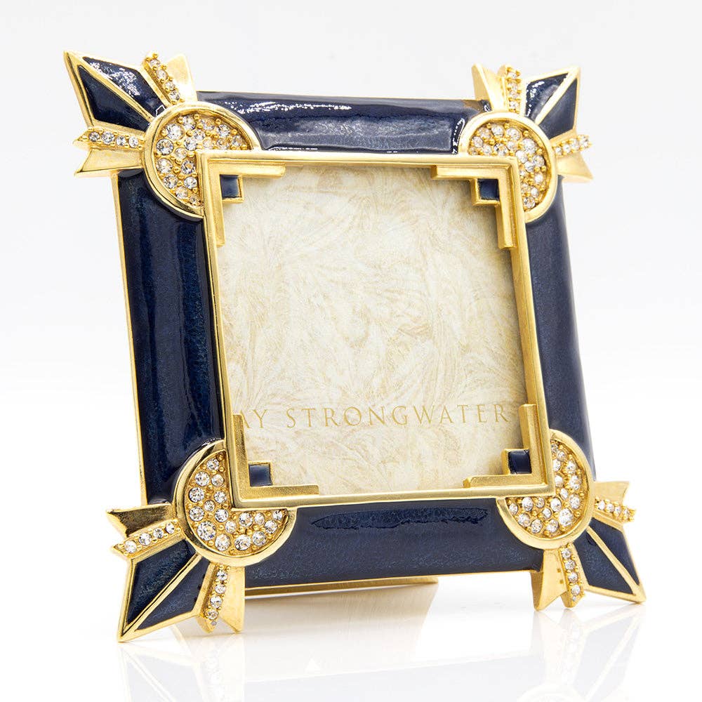 Jay Strongwater Dorothy 3 X 3 Art Deco 3" x 3" Crystal Enamel Picture Frame, Delft Garden