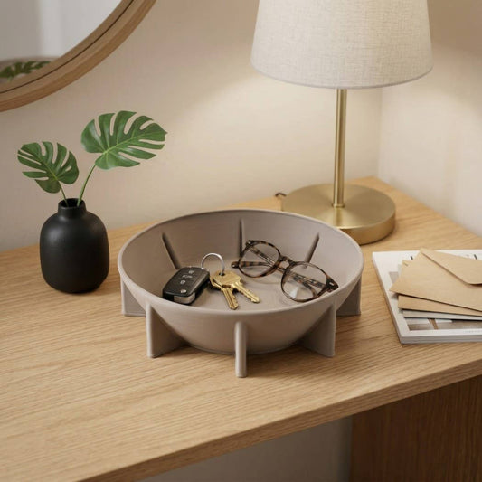 Decorative Bowl - Gray Ceramic Geometric 3D Printed, 12 in.
