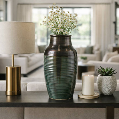 Decorative Vase - Bronze Ceramic Glossy Oversized, 22 in.
