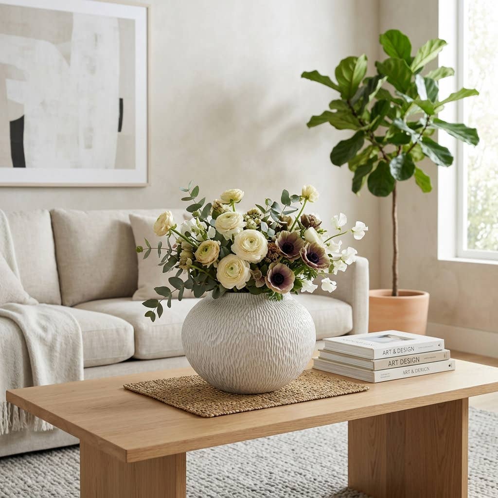 Decorative Bowl - White Earthenware Round Small, 13 in.
