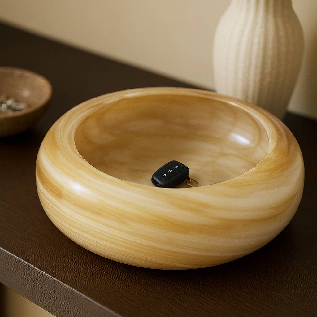 Decorative Bowl - Brown Glass with Swirl Pattern, 19 in.
