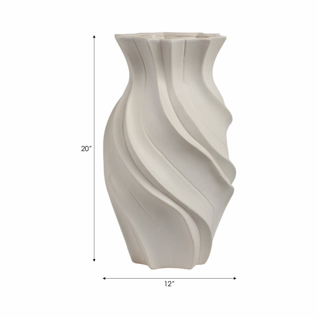 Decorative Vase - Ivory Ceramic Medium Wavy Finish, 20 in.