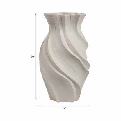 Decorative Vase - Ivory Ceramic Medium Wavy Finish, 20 in.