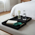 Trays Set of 2 - Black Wood Suede Ottoman, 17/20 in.