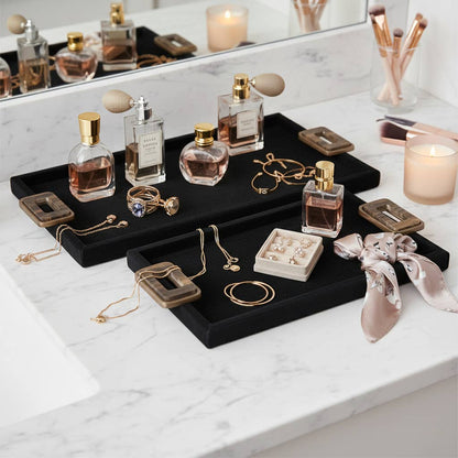 Trays Set of 2 - Black Wood Gemstone Hardware, 16/22 in.