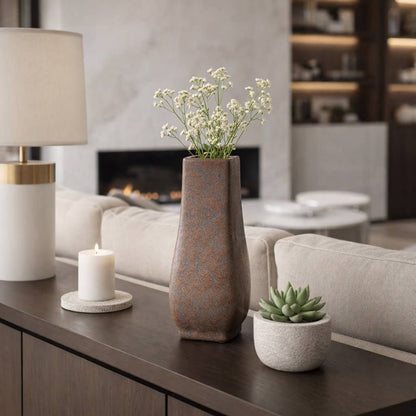 Decorative Vase - Brown/Red Ceramic Modern Flared, 14 in.