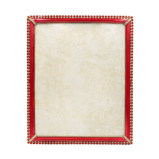 Jay Strongwater Laetitia Stone Edge Rose 8" x 10" Crystal Enamel Picture Frame, Ruby