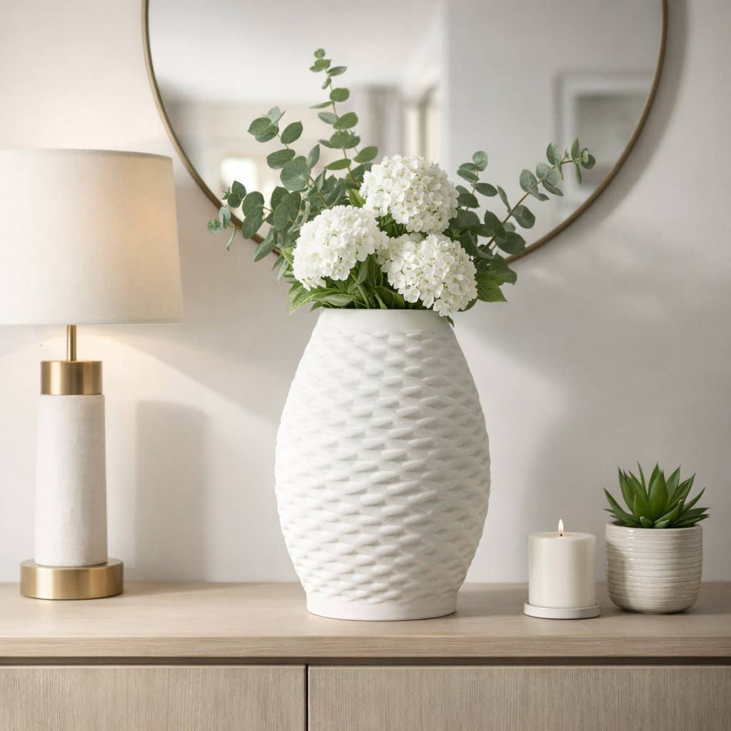 Decorative Vase - Ivory Porcelain Large 3D Printed, 16 in.