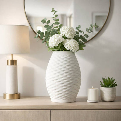 Decorative Vase - Ivory Porcelain Large 3D Printed, 16 in.