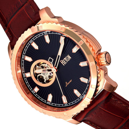 Reign Bauer Men's Automatic Semi-Skeleton Leather Watch