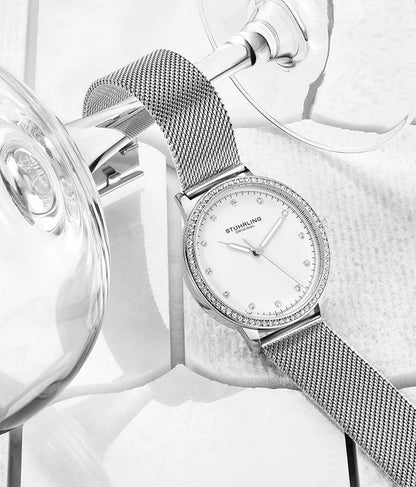 Stuhrling Original Dorset 3904 Women's Quartz Watch, 38mm, Silver Dial, Silver-Tone Mesh Bracelet