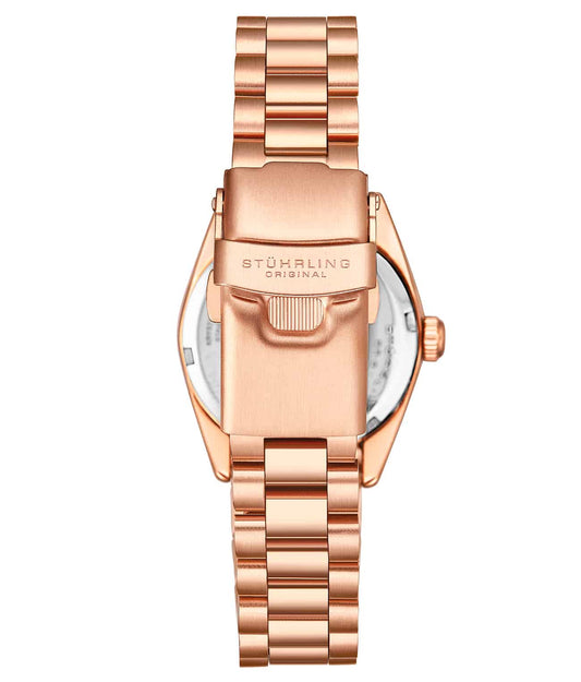 Stuhrling Original Lineage Women's Quartz Watch, 31mm, Silver Mother-of-Pearl Dial, Rose Gold-Tone Bracelet, Crystal-Accented Bezel