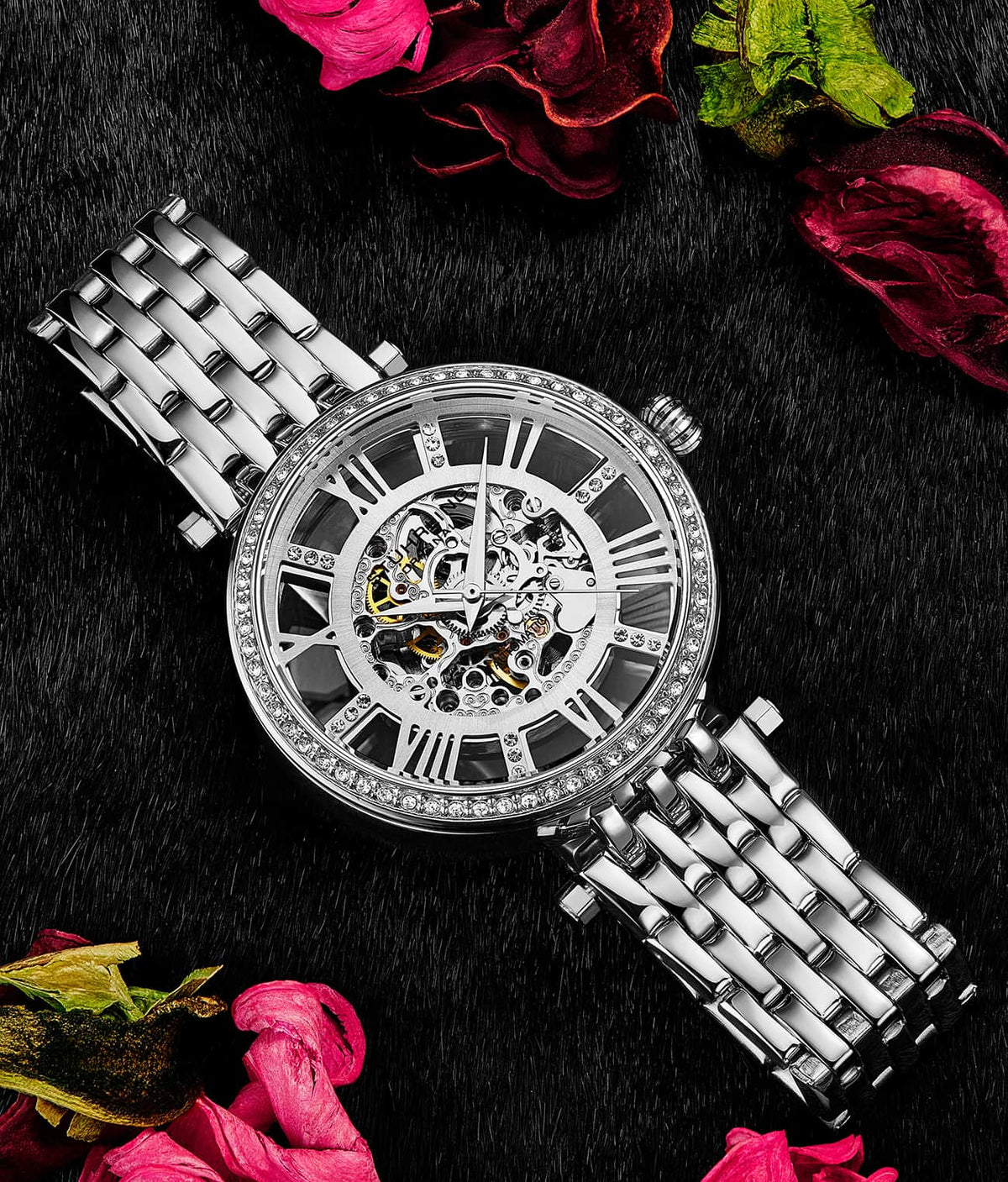 Stuhrling Original Delphi Women's Automatic Skeleton Watch, 38mm, Silver-Tone Stainless Steel Bracelet, Skeleton Dial