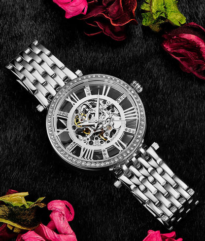 Stuhrling Original Delphi Women's Automatic Skeleton Watch, 38mm, Silver-Tone Stainless Steel Bracelet, Skeleton Dial