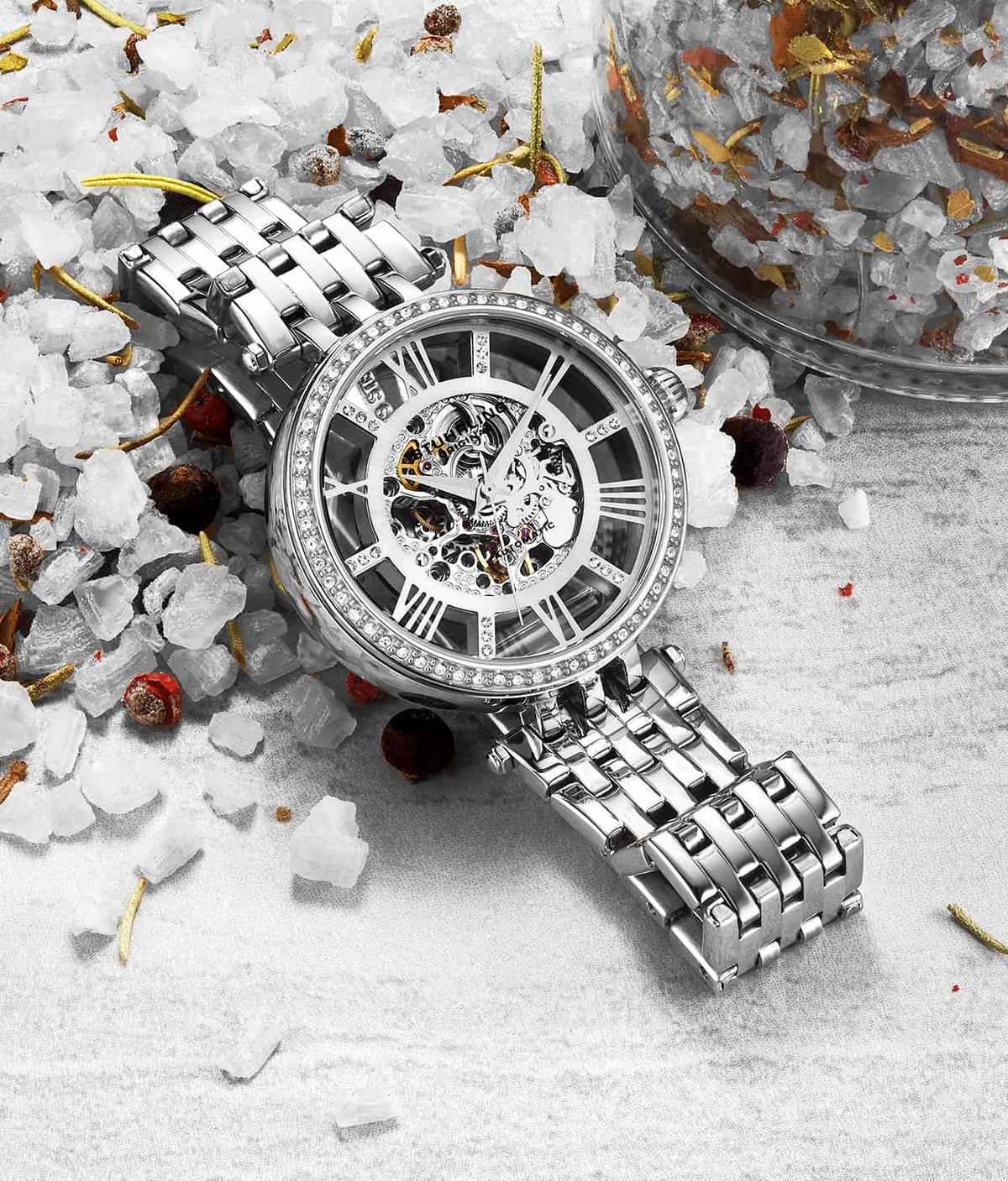 Stuhrling Original Delphi Women's Automatic Skeleton Watch, 38mm, Silver-Tone Stainless Steel Bracelet, Skeleton Dial