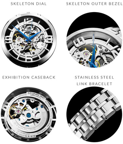 Stuhrling Original Winchester 3964 Men's Automatic Skeleton Watch, 42mm, Silver Bezel, Silver Link Bracelet
