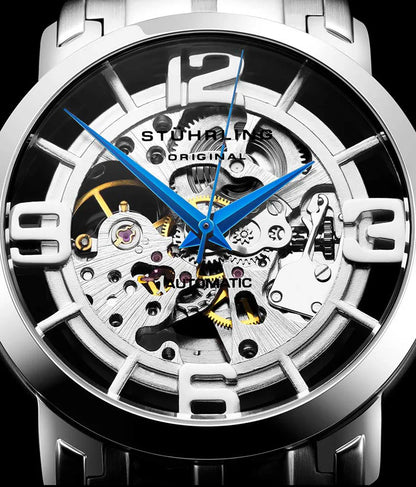 Stuhrling Original Winchester 3964 Men's Automatic Skeleton Watch, 42mm, Silver Bezel, Silver Link Bracelet