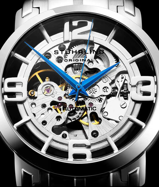 Stuhrling Original Winchester 3964 Men's Automatic Skeleton Watch, 42mm, Silver Bezel, Silver Link Bracelet