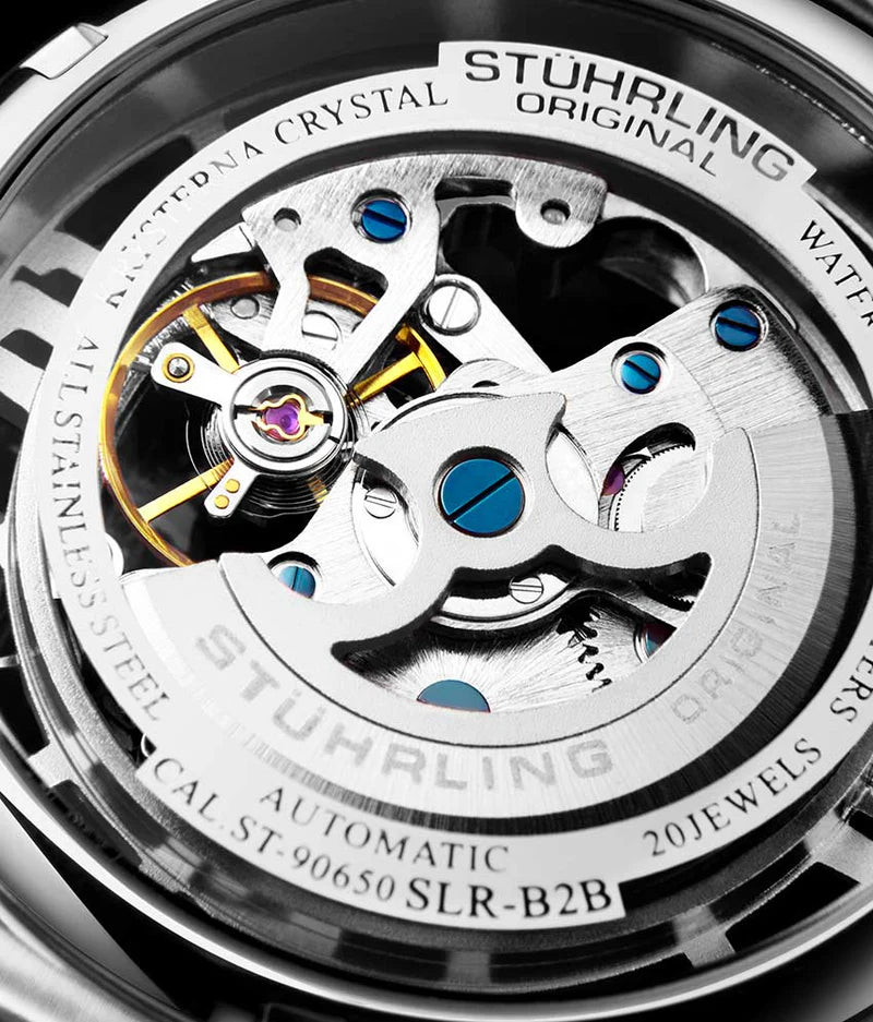 Stuhrling Original Winchester 3964 Men's Automatic Skeleton Watch, 42mm, Silver Bezel, Silver Link Bracelet
