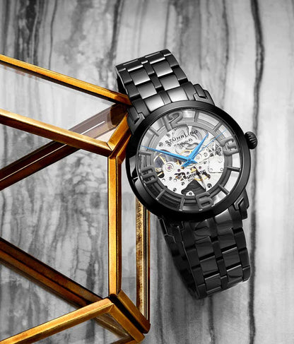 Stuhrling Original Winchester 3964 Men's Automatic Skeleton Watch, 42mm, Black Bezel, Black Link Bracelet
