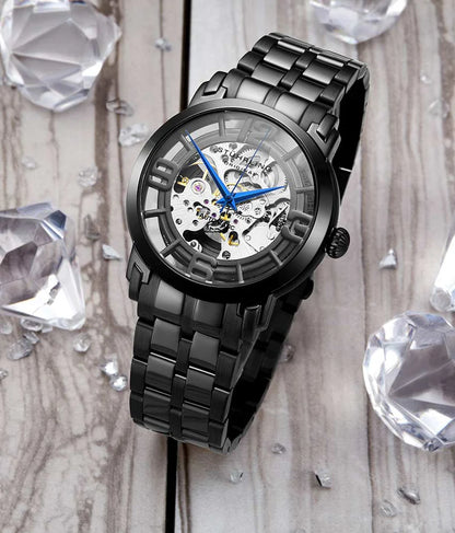 Stuhrling Original Winchester 3964 Men's Automatic Skeleton Watch, 42mm, Black Bezel, Black Link Bracelet