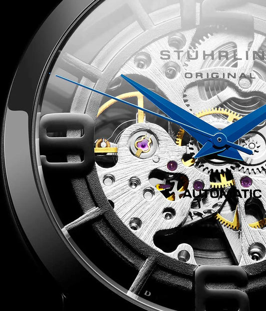 Stuhrling Original Winchester 3964 Men's Automatic Skeleton Watch, 42mm, Black Bezel, Black Link Bracelet