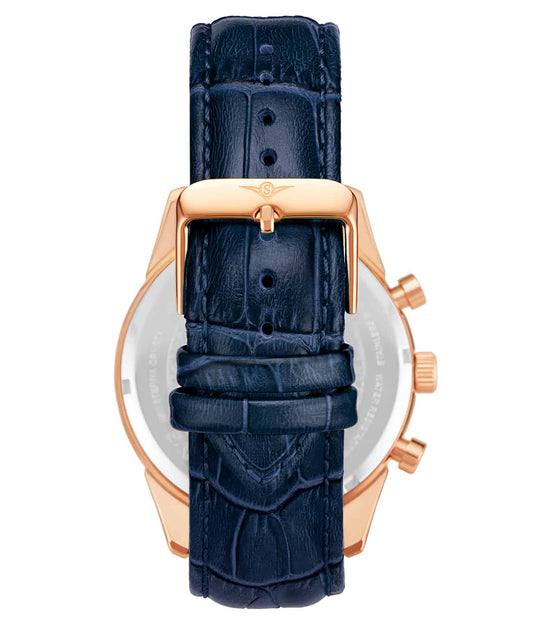 Stuhrling Original Rialto Men's Quartz Chronograph Watch, 44mm, Blue Dial, Blue Leather Strap