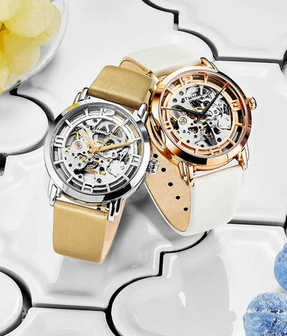 Stuhrling Original Winchester 3982 Women's Automatic Watch, 40mm, Silver Dial, Cream Leather Strap, Skeleton Dial