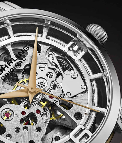 Stuhrling Original Winchester 3982 Women's Automatic Watch, 40mm, Silver Dial, Cream Leather Strap, Skeleton Dial