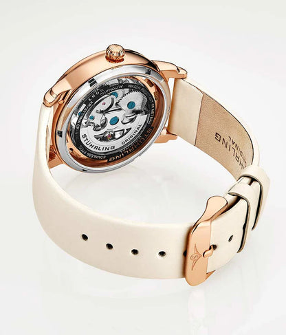 Stuhrling Original Winchester 3982 Women's Automatic Watch, 40mm, Silver Dial, White Leather Strap, Skeleton Dial