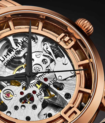 Stuhrling Original Winchester 3982 Women's Automatic Watch, 40mm, Silver Dial, White Leather Strap, Skeleton Dial