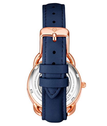 Stuhrling Original Model 3992 Women's Automatic Watch, 36mm, Blue Dial, Blue Leather Strap, Skeleton Dial