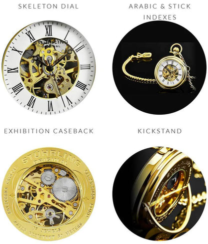 Stuhrling Original Vintage Men's Hand-Wind Pocket Skeleton Watch, 47mm, White Dial
