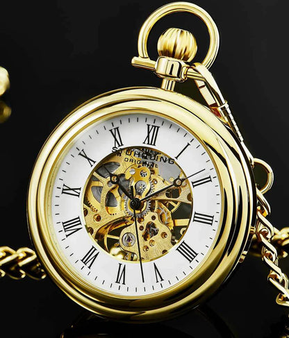Stuhrling Original Vintage Men's Hand-Wind Pocket Skeleton Watch, 47mm, White Dial