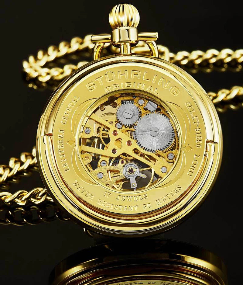 Stuhrling Original Vintage Men's Hand-Wind Pocket Skeleton Watch, 47mm, White Dial
