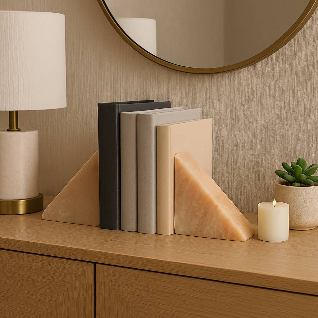 Bookends Set of 2 - Orange Marble Triangle Stylish, 6 in.