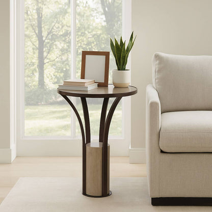 Side Table - Bronze Marble Top Cylindrical Pedestal, 24 in.