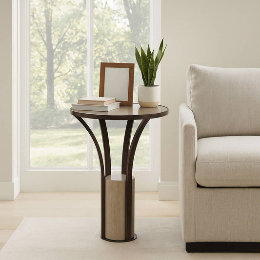 Side Table - Bronze Marble Top Cylindrical Pedestal, 24 in.