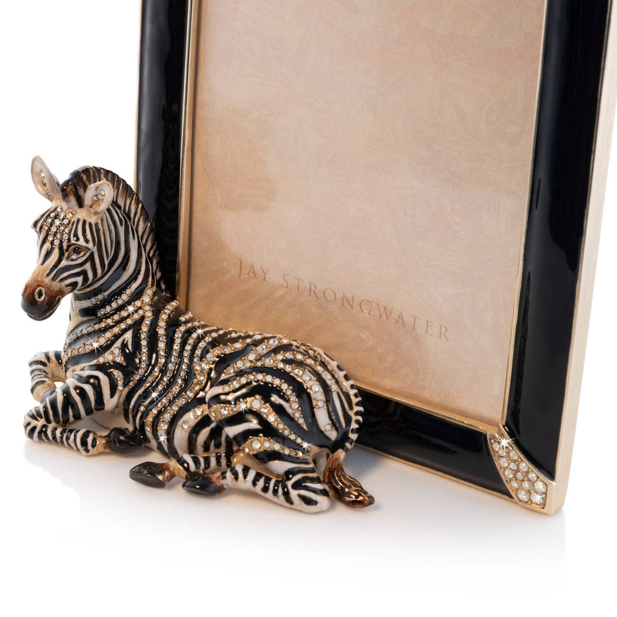 Jay Strongwater Benton Zebra 5" x 7" Crystal Enamel Picture Frame, Jungle