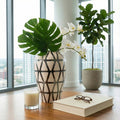 Decorative Vase - Ivory/Silver Ceramic Tribal Design, 16 in.