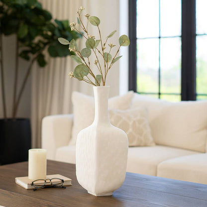 Decorative Vase - White Resin Modern Textured , 15 in.