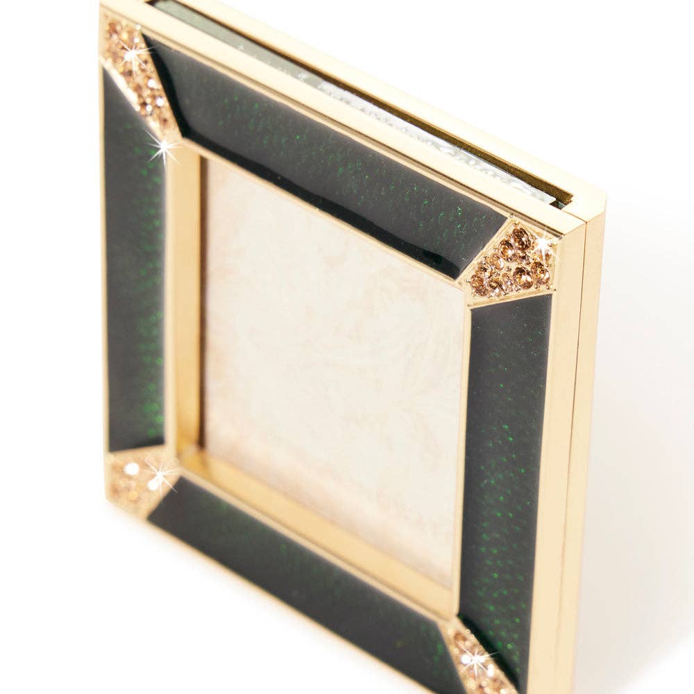 Jay Strongwater Leland Pavé Corner 2" Crystal Enamel Picture Frame, Green
