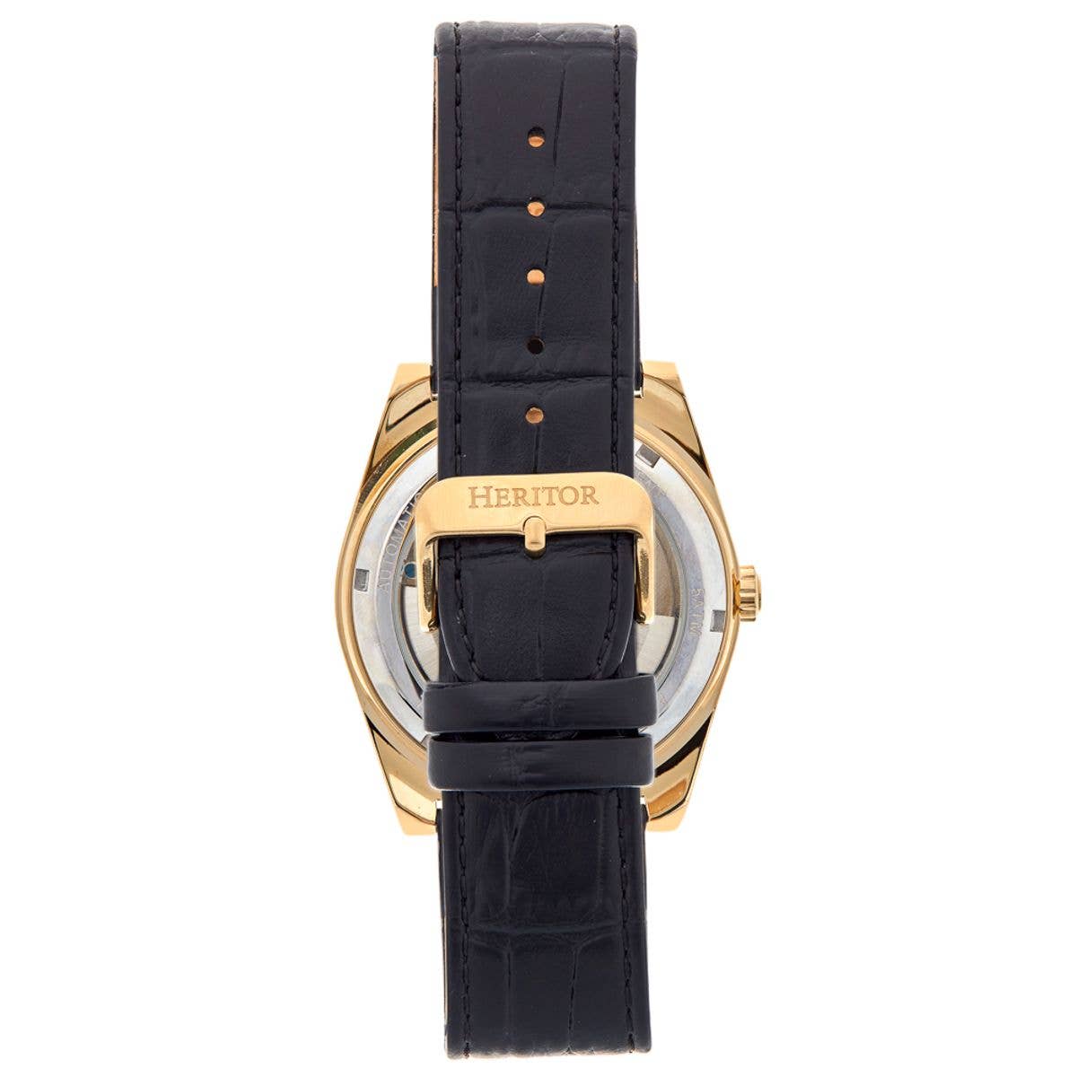 Heritor Daxton Men's Automatic Skeleton Leather Watch, Black/Gold
