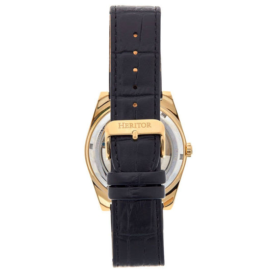 Heritor Daxton Men's Automatic Skeleton Leather Watch, Black/Gold