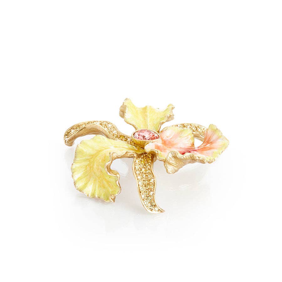 Jay Strongwater Leya Orchid Table Rose Swarovski Crystal Enamel Gold-Finished Tabletop Object