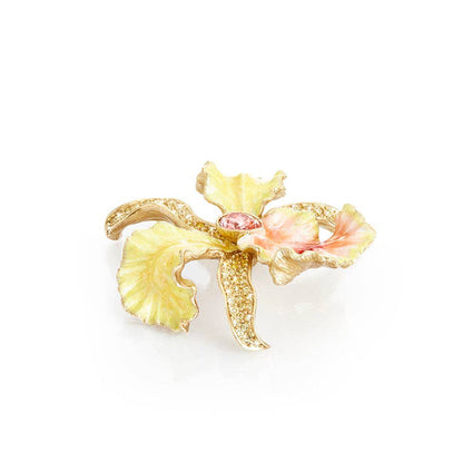 Jay Strongwater Leya Orchid Table Rose Swarovski Crystal Enamel Gold-Finished Tabletop Object