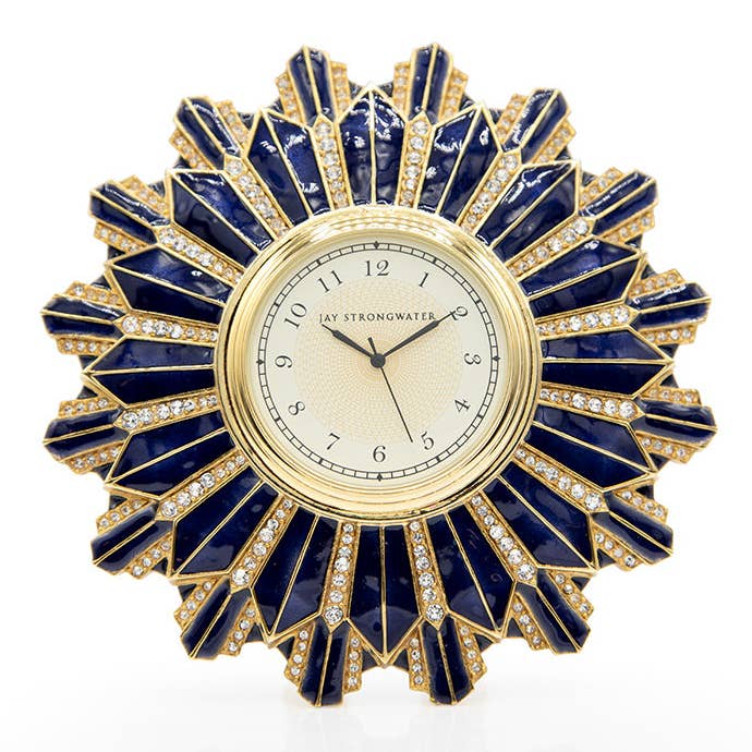 Jay Strongwater Clarence Art Deco Bumble Bee Swarovski Crystal Enamel Gold-Finished Table Clock, Delft Garden