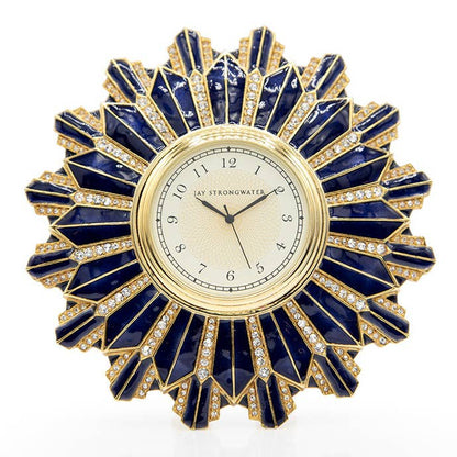 Jay Strongwater Clarence Art Deco Bumble Bee Swarovski Crystal Enamel Gold-Finished Table Clock, Delft Garden